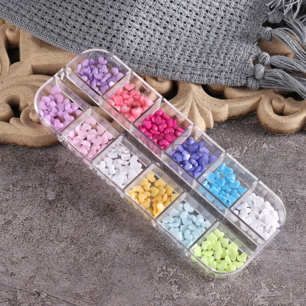 12 Colors Love Heart Nail Art Decoration Candy Macaron Mini Cute Charms Nail Parts Wedding Manicure Accessories DIY Jewelry