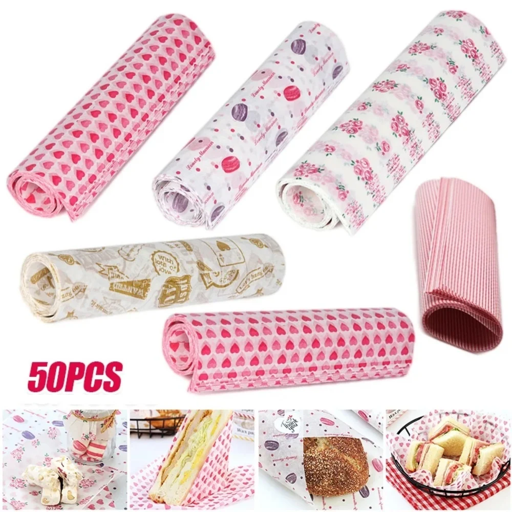 50 Sheets of Disposable Oil-Resistant Wax Paper, Used for Packaging, Such as Sandwiches, Hamburgers, and Candy for Food Packagin