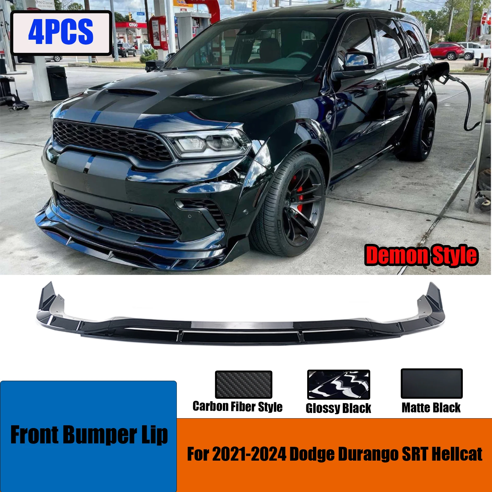 

Demon Style Front Bumper Lip For Dodge Durango SRT Hellcat 2021-2024 Spoiler Splitter Diffuser Matte Black Carbon Fiber Style