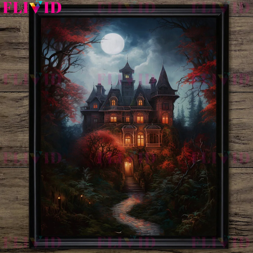 Gothic Horror Mansion Vintage Wall Art Canvas Printvictorian Haunted Castle Abstract Art Poster Print Satanic Witch Home Decor