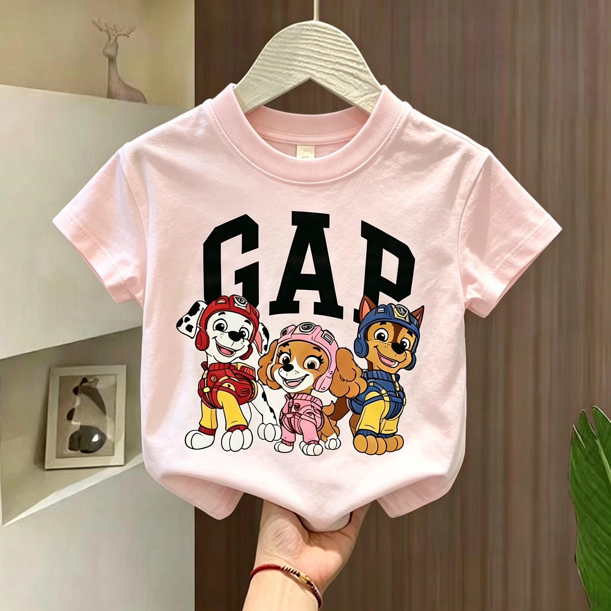 Children Paw Patrol Letter Print Boy and Girl Marshall Skye Chase Cartoon Dog Pattern Casual Birthday Gift T-shirt