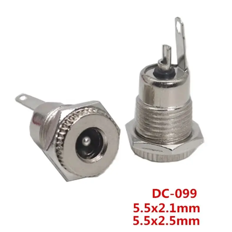【10-4PCS】DC099 5.5X2.1/5.5X2.5MM DC Power Jack Socket Female Panel Mount Connector Metal DC-099 Open Hole 5.5x2.5mm/5.5*2.1mm