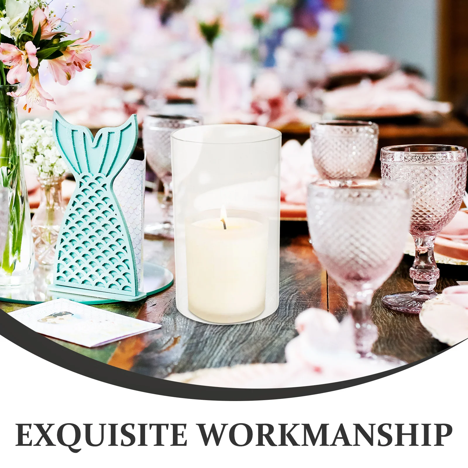 حامل شموع زجاجي، أنبوب ظل إعصار شفاف، حرفية دقيقة، مظهر أنيق للأغطية المزخرفة المركزية #2