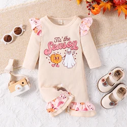 Autumn New Style Girls Aged 0-2 Are Sweet And Cute, Design, Round Collar Apricot Color Long-Sleeved Halloween Jumpsuit