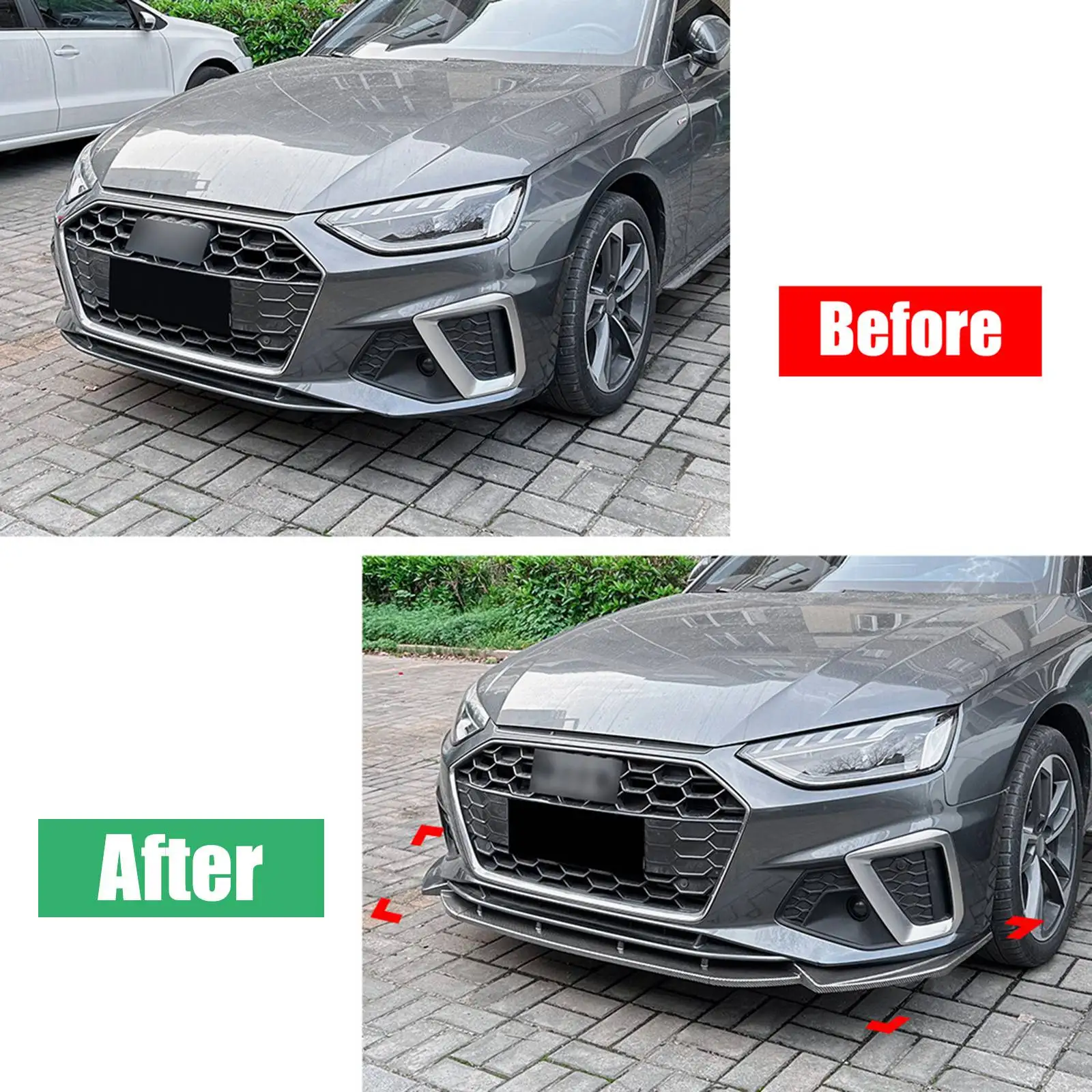 Front Bumper Spoiler Lip Carbon Fiber Look/Gloss Black Lower Splitter Body Protector Kit For Audi A4 S4 B9.5 Sline 2020-2024