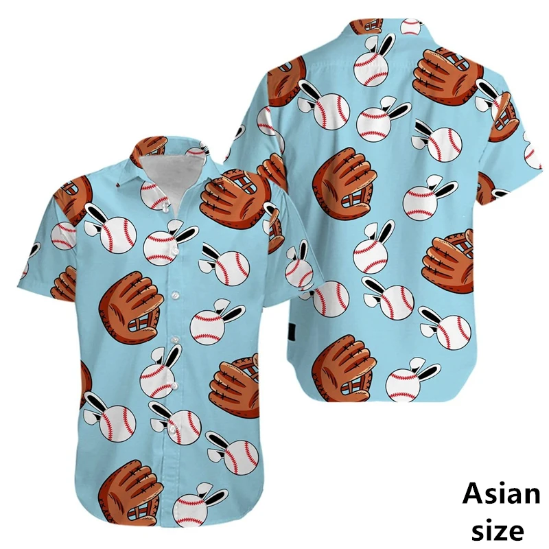 Fashion Hawaiian Shirt Men Women 3D Print Baseball Sport Graphic Shirt Retro Lapel Button Short Sleeve Tops Men Ball Team Blouse