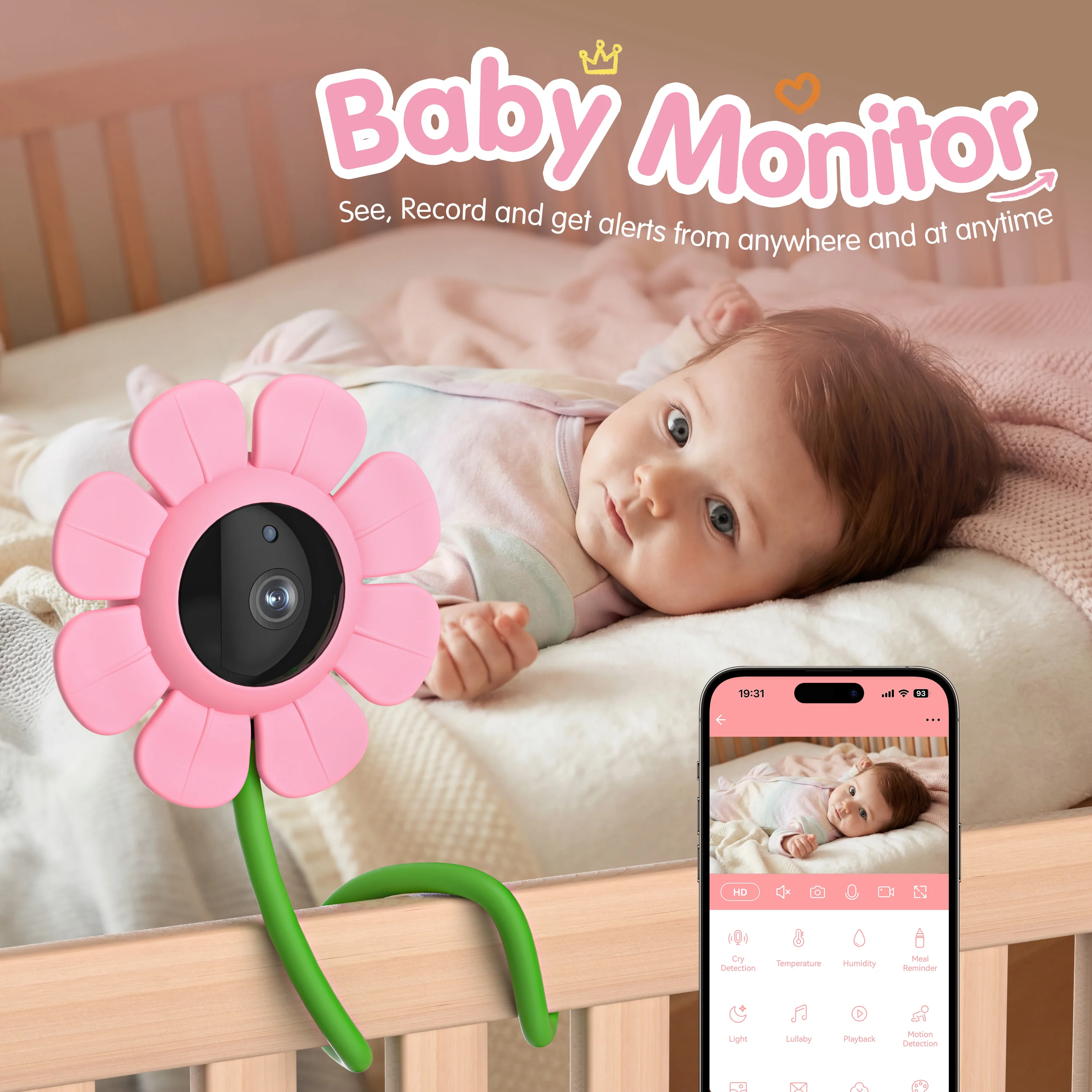 4MP 1440P Tuya APP Cry Detection  WIFI IP Baby Camera Humidity Temperature Display Intercom Baby Monitor