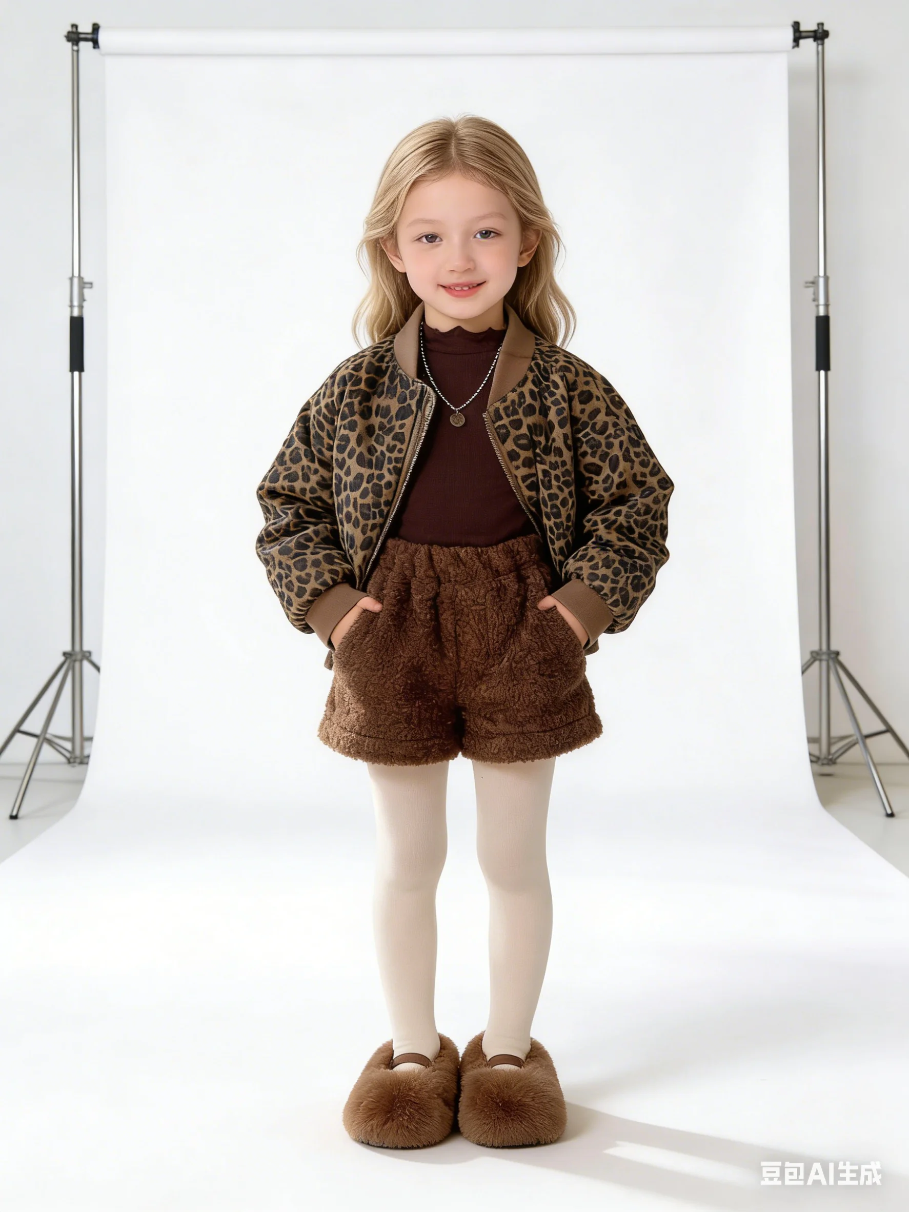 Kids Leopard Print Short Jacket Padded 2025 Winter New Korean Style Girls' Jacket Cotton Clothes Pants Two-piece Set Boutique