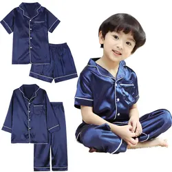 Four Season Children's Satin Silk Pajamas Sets Kids Pyjamas Girls SSleepwear Pijamas Infantil Solid Color Teenager Loungewear