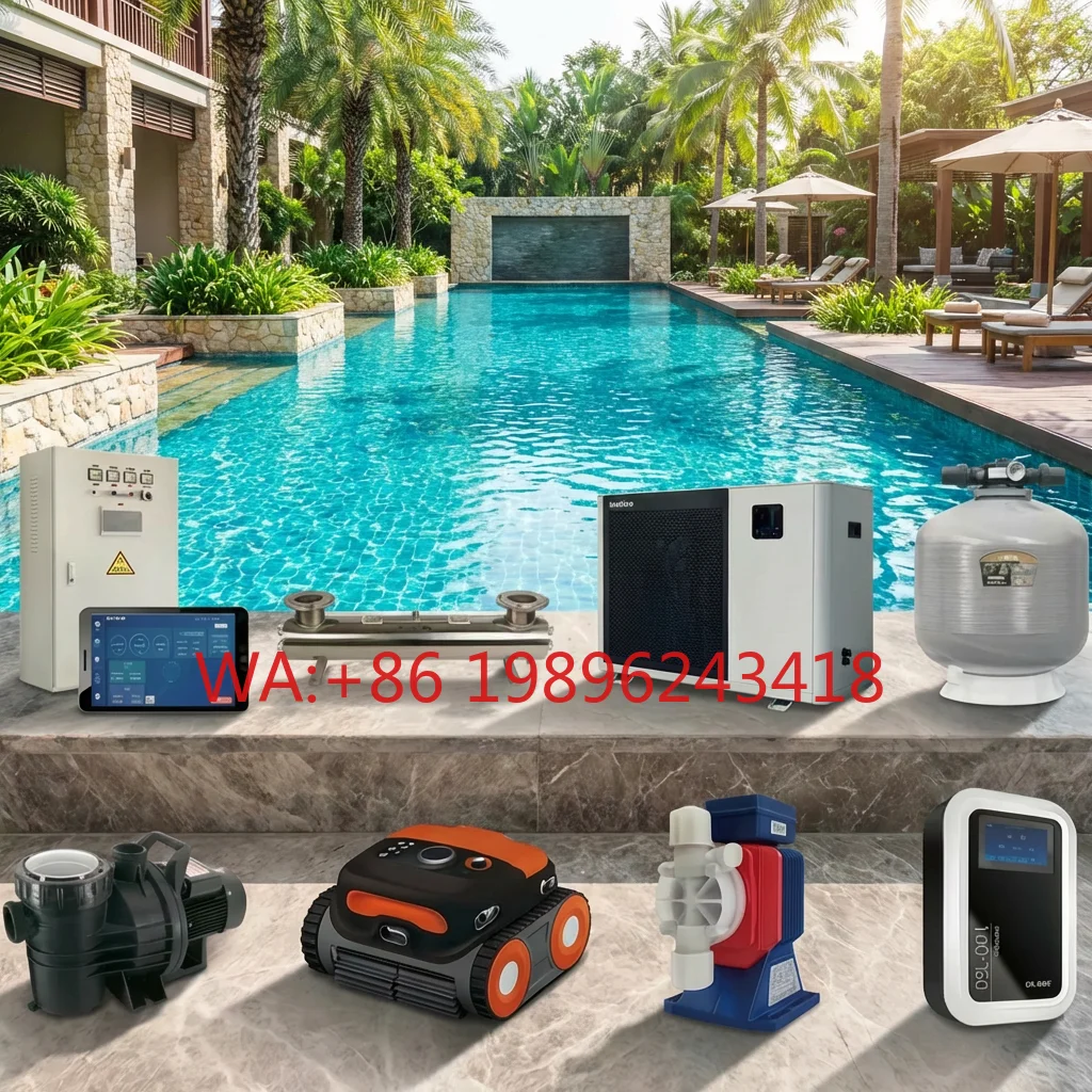 

Commercial Outdoor Swimming Pool Heating and Water Treatment for Hotels Includes Water Heater Filter Pump Smart Robot
