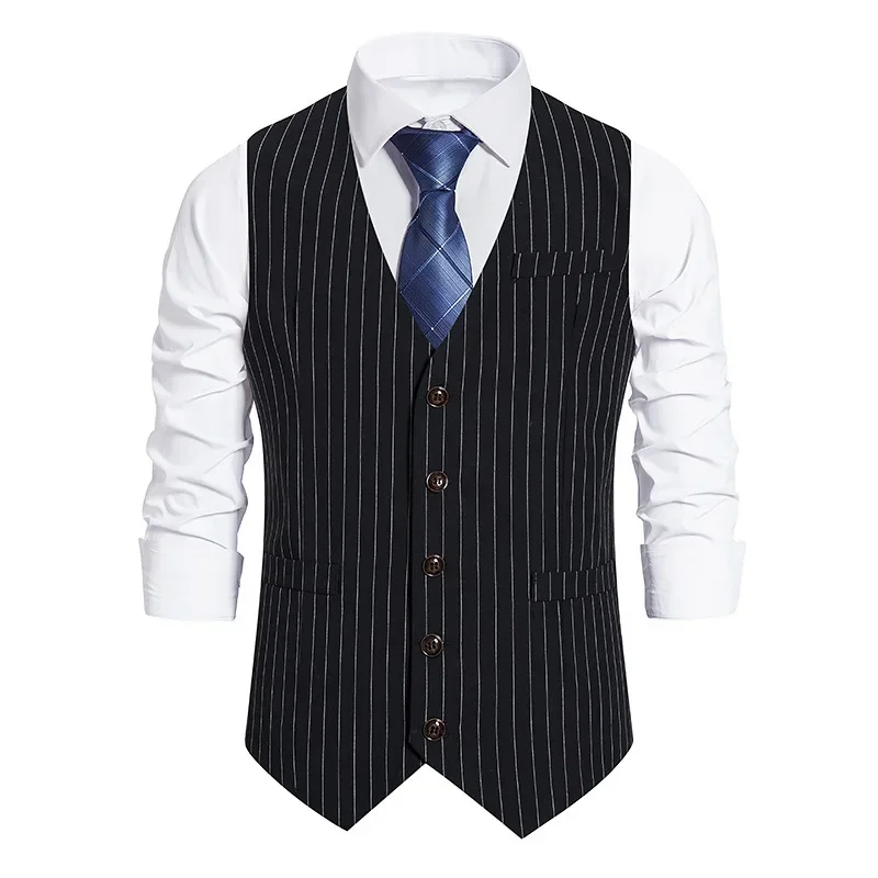 

2025 Striped Vests Men Suit Vest Classic Black Grey Business Vest Waistcoat Men High Quality British Blazer for Men Sleeveless