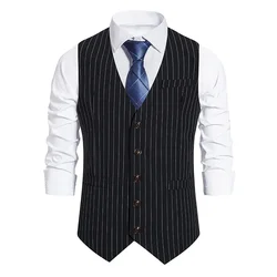 2025 Striped Vests Men Suit Vest Classic Black Grey Business Vest Waistcoat Men High Quality British Blazer for Men Sleeveless