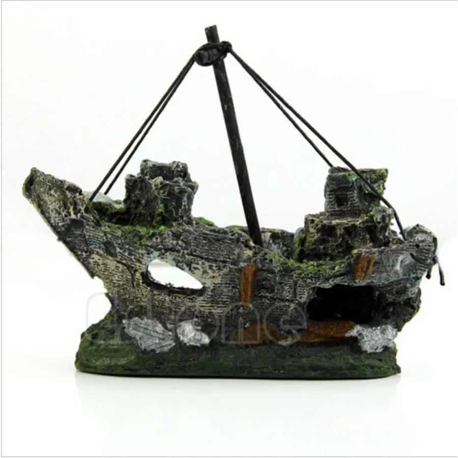 

Aquarium Fish Tank Landscape Small Net Pirate Wreck Ship Decor Decoration for Aquarium Ornament Resin Boat Hee House Accessories