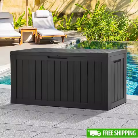 Lockable Waterproof Outdoor Storage Deck Box 80 Gallon Durable Resin Garden Patio Table Bench with Hydraulic Lid Easy Assembly