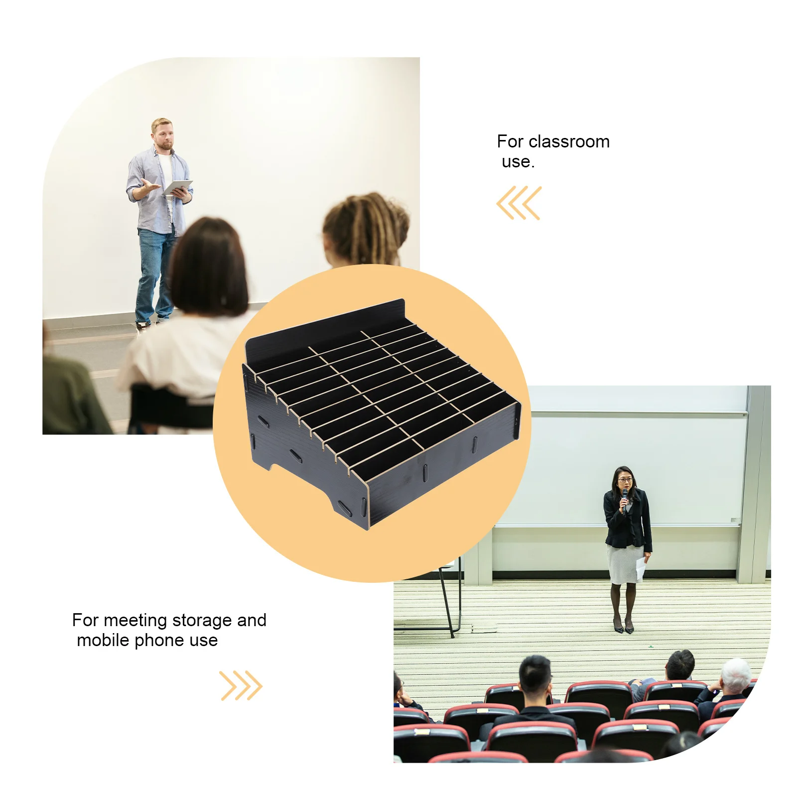 

1Pcs Black Wooden Multi-Grid Phone Display Rack Mobile Phone Storage Box Organizer for Classroom Meeting Room Repair