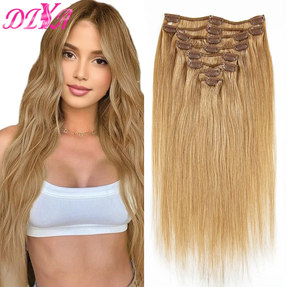 Brazilian Remy Hair Extensions com Clipes, Long Straight Hairstyle, Loiro e Preto Hairpieces, 120g por conjunto, 18 "a 26"