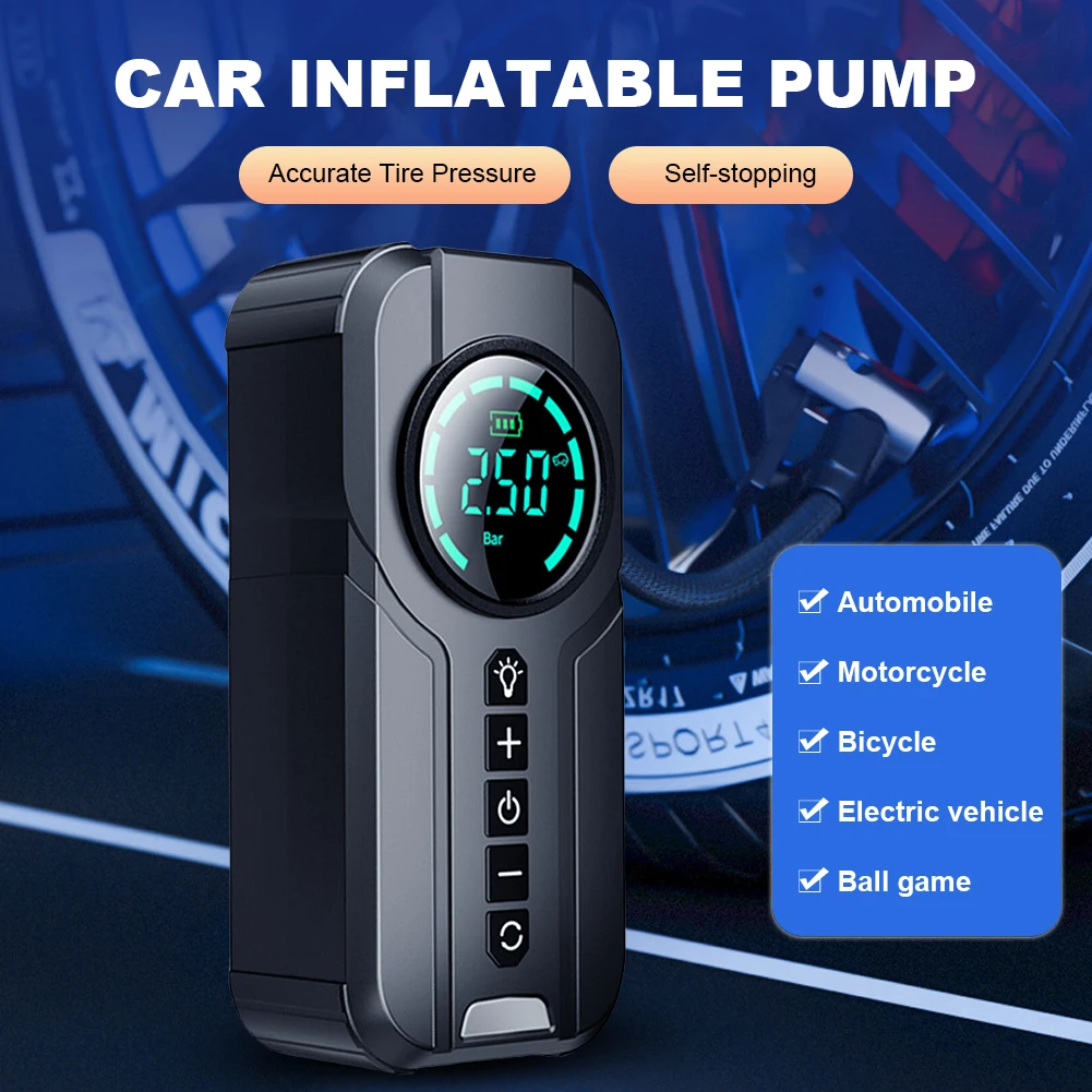 Compresor de aire portátil para coche, Inflador de neumáticos eléctrico de 12V y 100W, pantalla LCD, bomba de aire recargable, Inflador de neumáticos de coche inalámbrico Digital