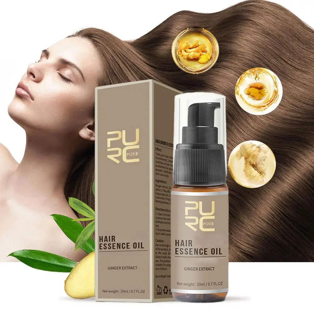 PURC-productos de jengibre para hombres, aceite Anti pérdida de cabello, 7 días de crecimiento rápido, tratamiento del cuero cabelludo, cuidado del cabello, 20ML