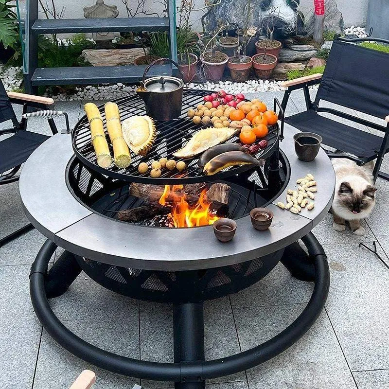 Factory Outdoor Black Fire Pit Raised Steel Bowl For Wood Burning Patios Backyards Camping Firepit