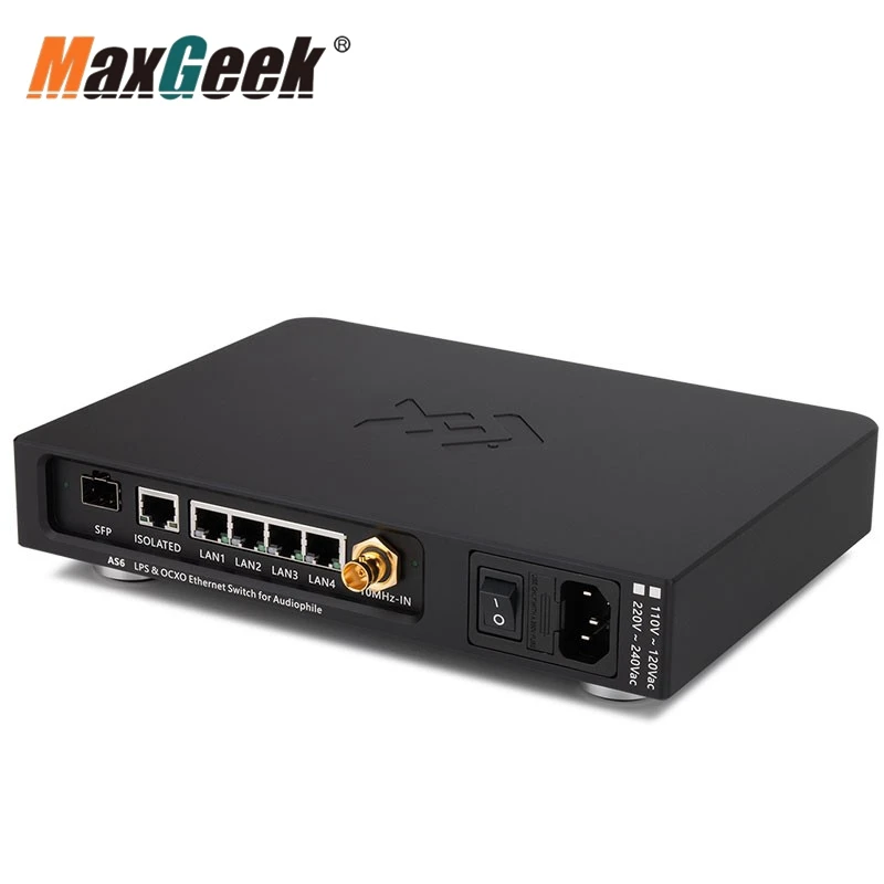 Maxgeek LHY AUDIO AS6 6-портовый коммутатор Hi-Fi 1000 Мбит/с LPS и Ethernet-коммутатор OCXO (серебристый 230 В) для аудиофилов