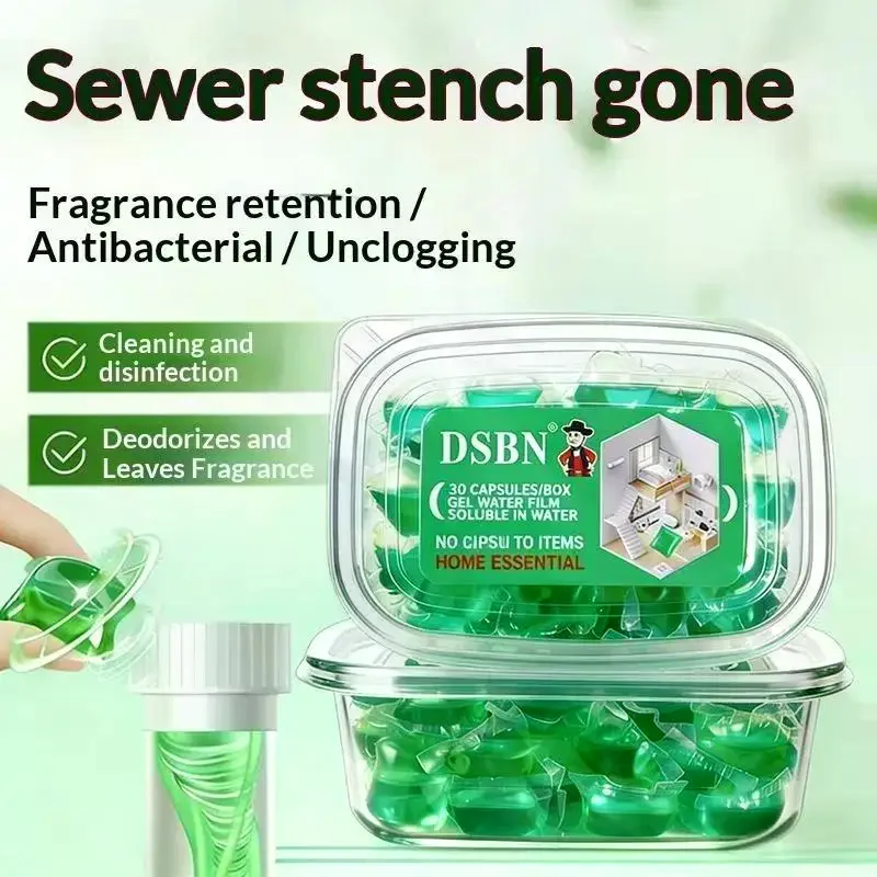 30/50pcs Mild Scented Drain Cleaning Gel Water Soluble Odor Remover For Household Kitchen Bathroom Sewer Pipe Toilet Use