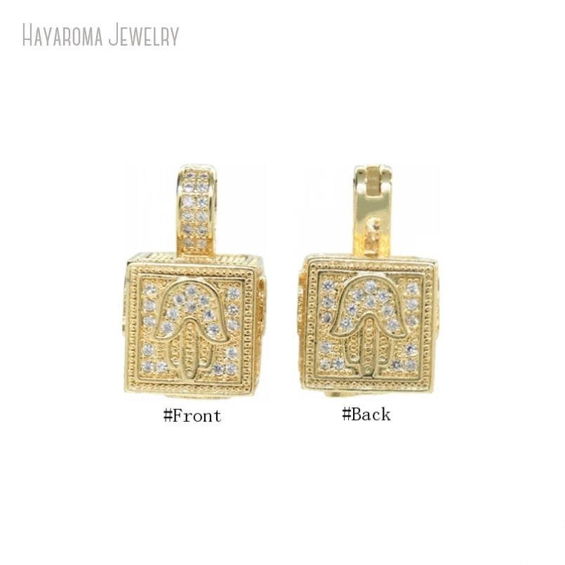 

10Pcs Square Hand Shape Wholesale Copper Gold Color Jewelry Metal Cubic Zirconia Invisible Setting Pendant Islam Charms PM52588
