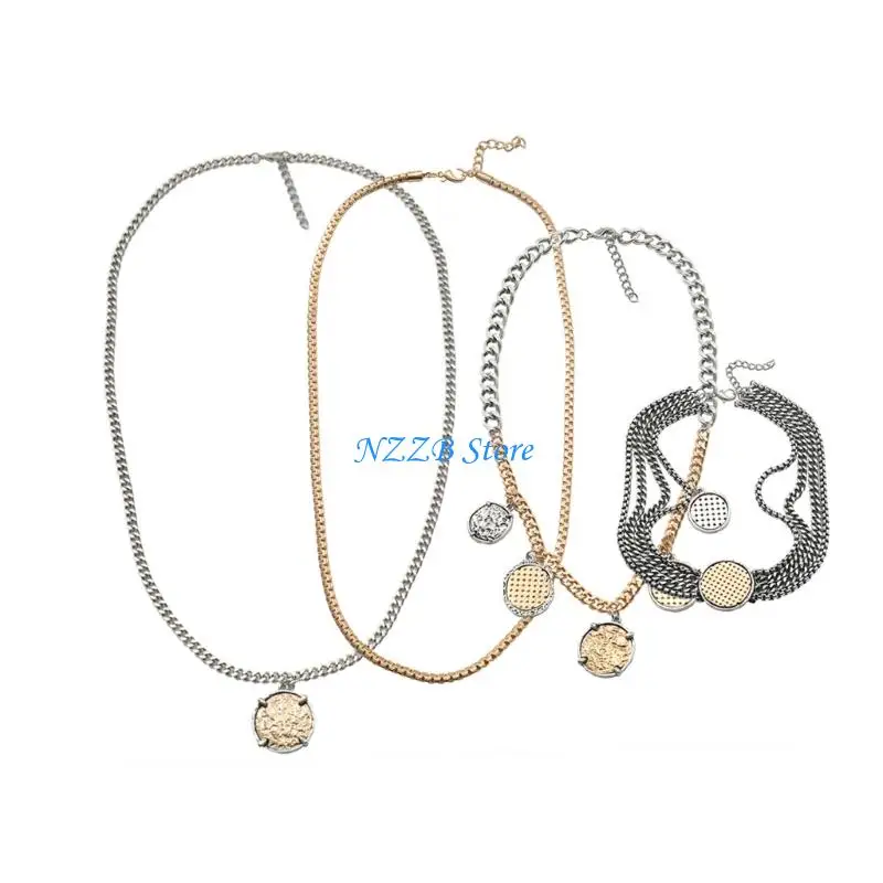

T21F 4 Pieces Oversized Stackable Chains Necklace Gothic Punk Jewelry Fashion Accessory