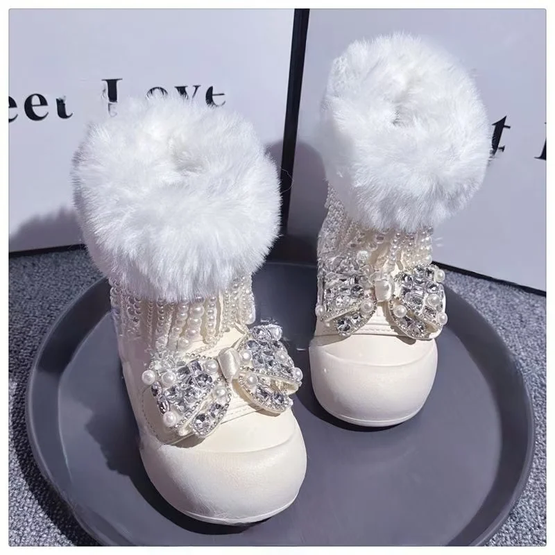 

Children's snow boots, girls' short boots, winter 2024 new Korean version fashionable princess with thick velvet cotton boots