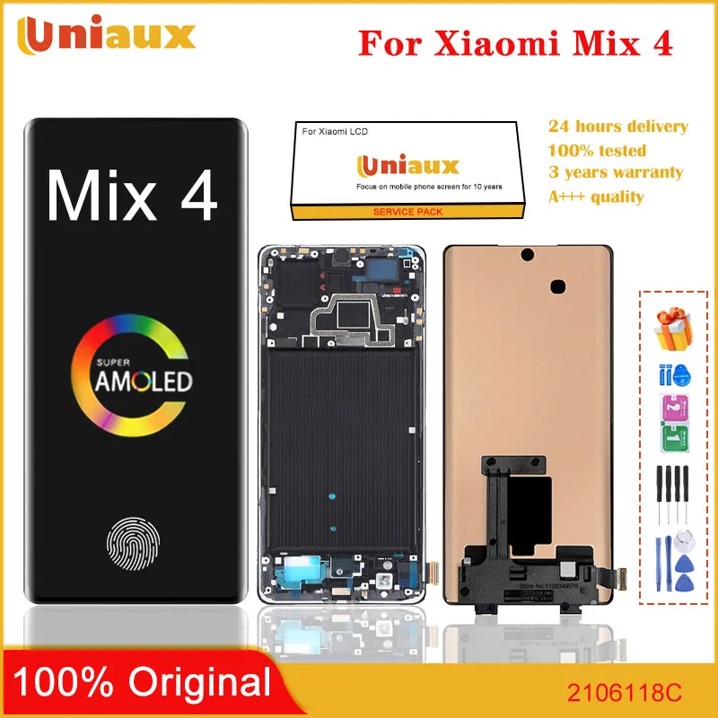 

6.67" Original AMOLED Display For Xiaomi Mix 4 Mix4 LCD Touch Screen Digitizer Assembly Parts With Frame For MIX4 2106118C LCD