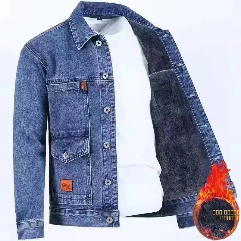 

Men's Fce Lined Thiened Denim Jaet Autumn Winter Workwear Multi ket Loose Fit Durable Large Size Jaet