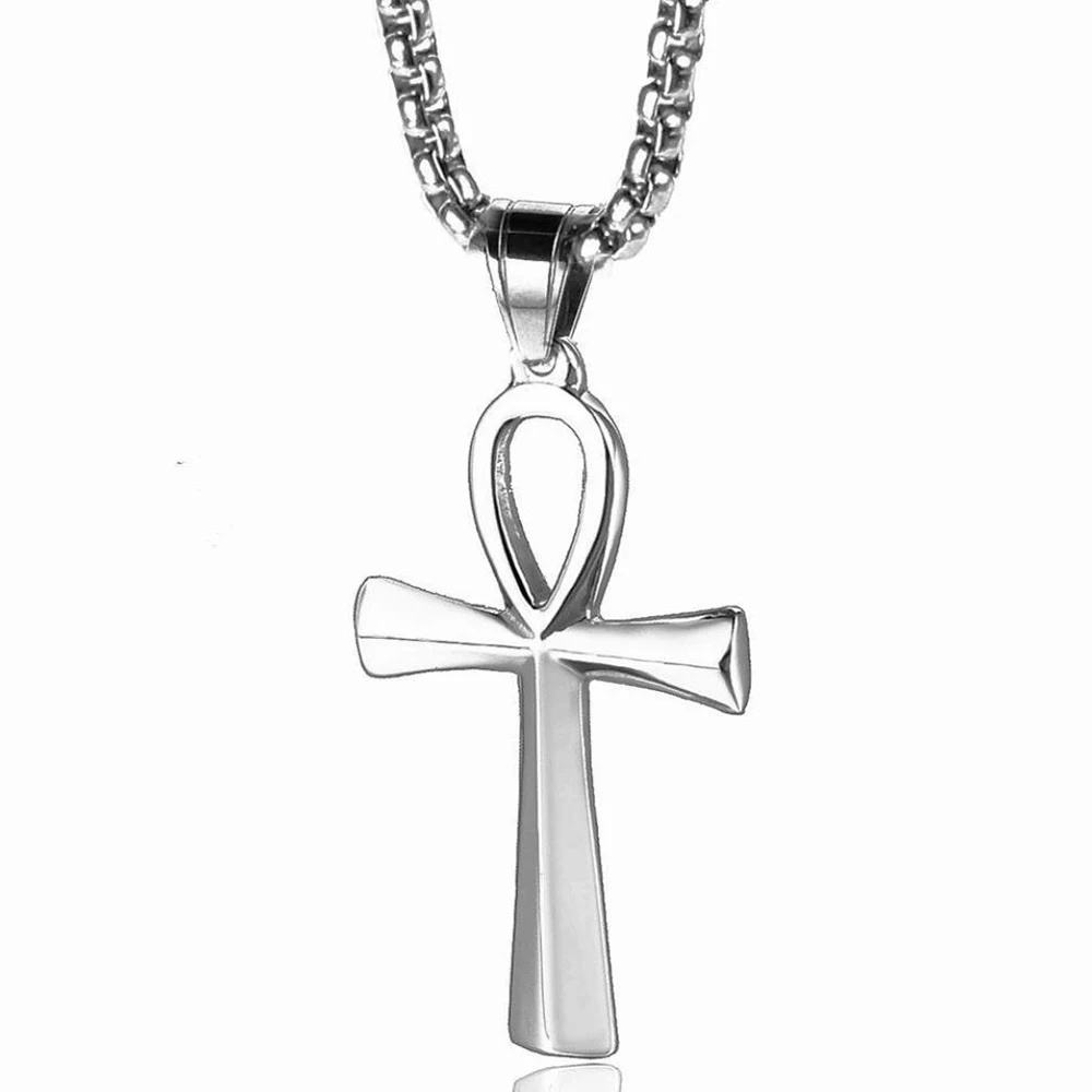 18K Gold Plated Ankh Cross Religious Egypt Pendant Necklace Jewelry Gift In Stainless Steel