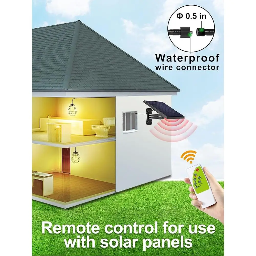 Solar Pendant Lights Remote Control Solar Powered Shed Light 4000mAh Rechargeable Battery Long Lasting Brightness Adjustable