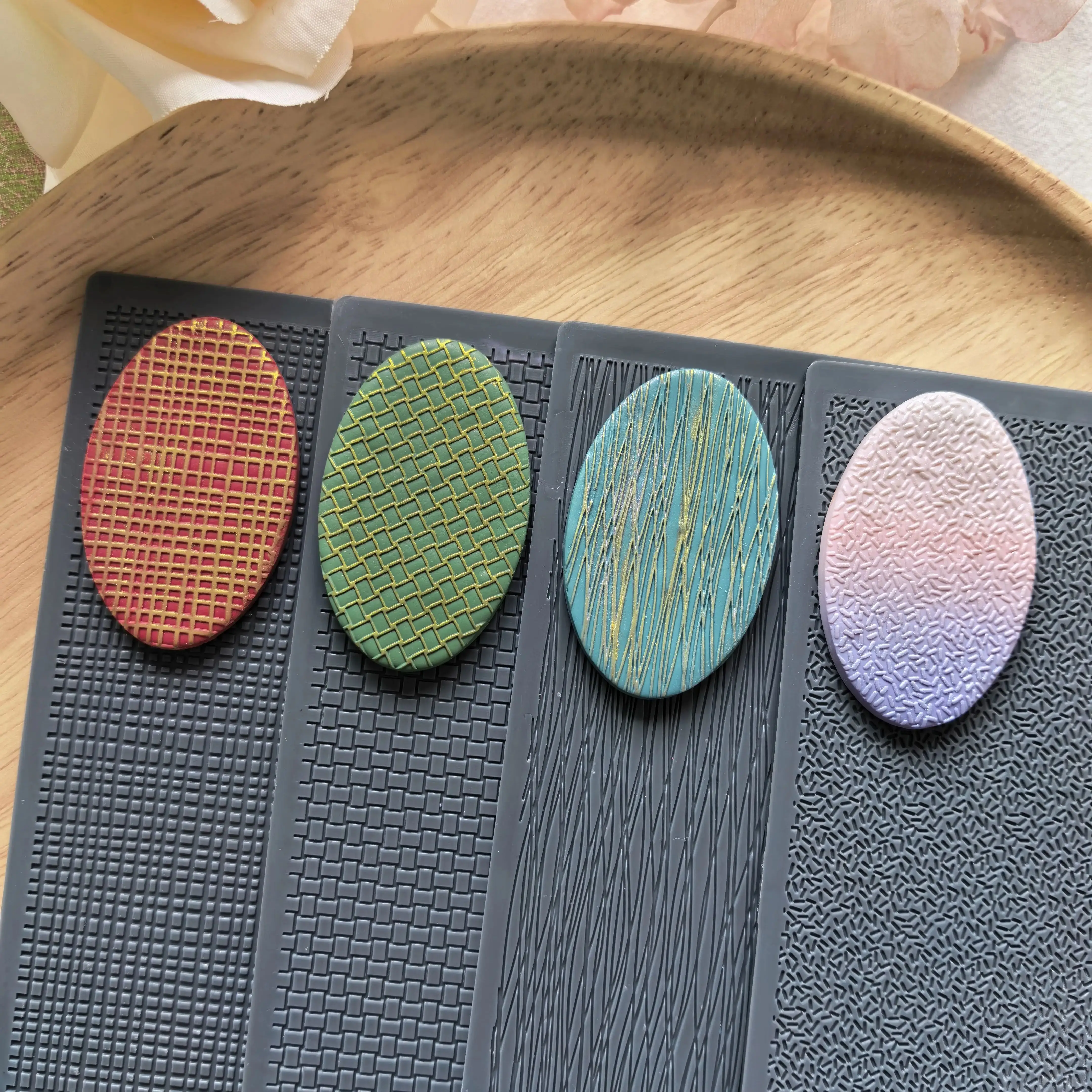 4Pcs New Soft Clay Texture Pad Dough Embossing Printing Tool DIY Creative Decoration Earrings,17.29x12.41cm Brooches, Pendants