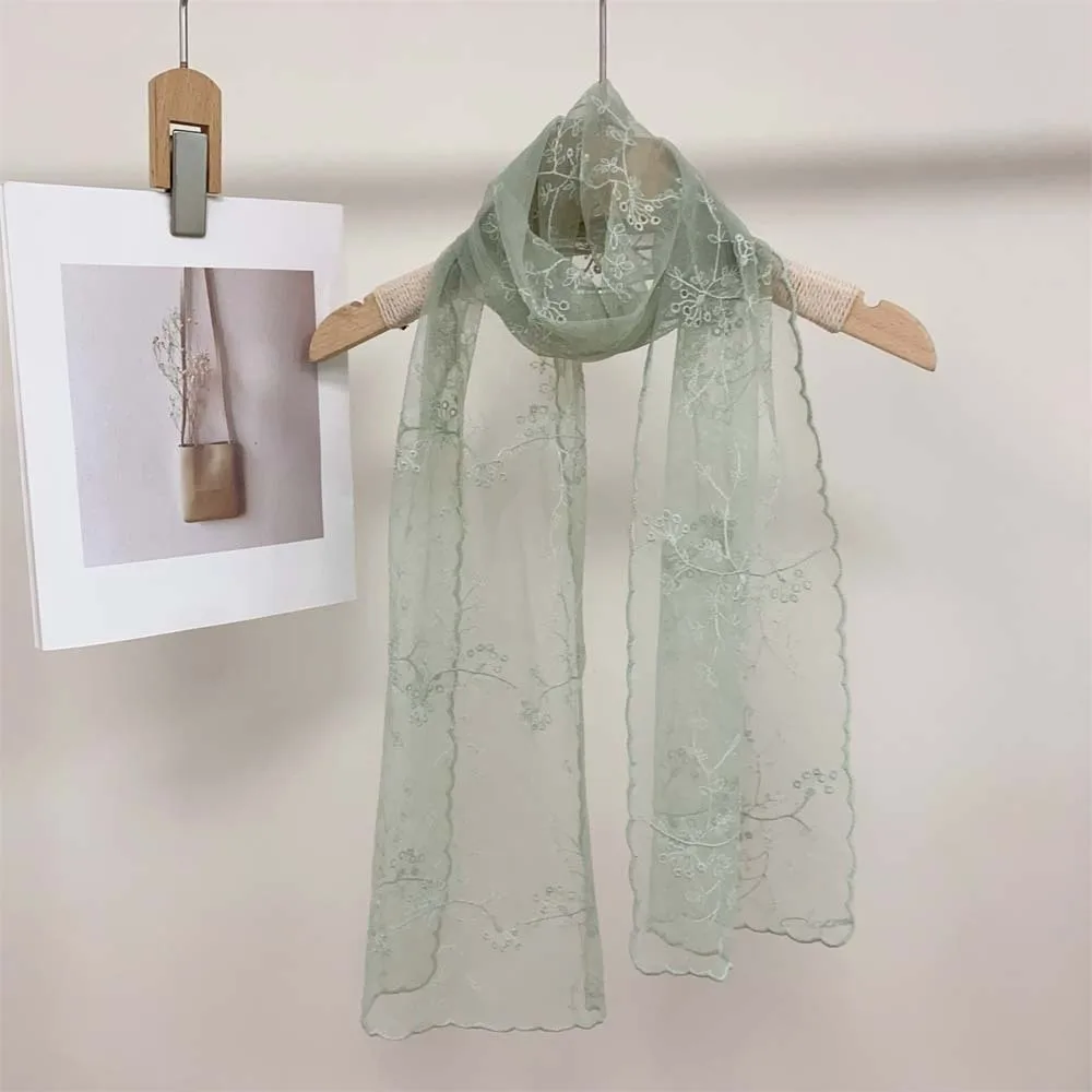 

Fashion Breathable Spring Silk Scarf Polyester Quick-drying Embroidered Flower Shawl Sunscreen Silk Lace Thin Headscarf Gift