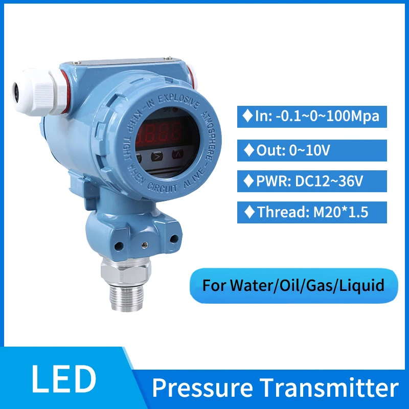 Piezoelectric Pressure Sensor 0-10v Membrane Pressure Transducer with LED Display 100bar 0-10v Water Pressure Transmitter