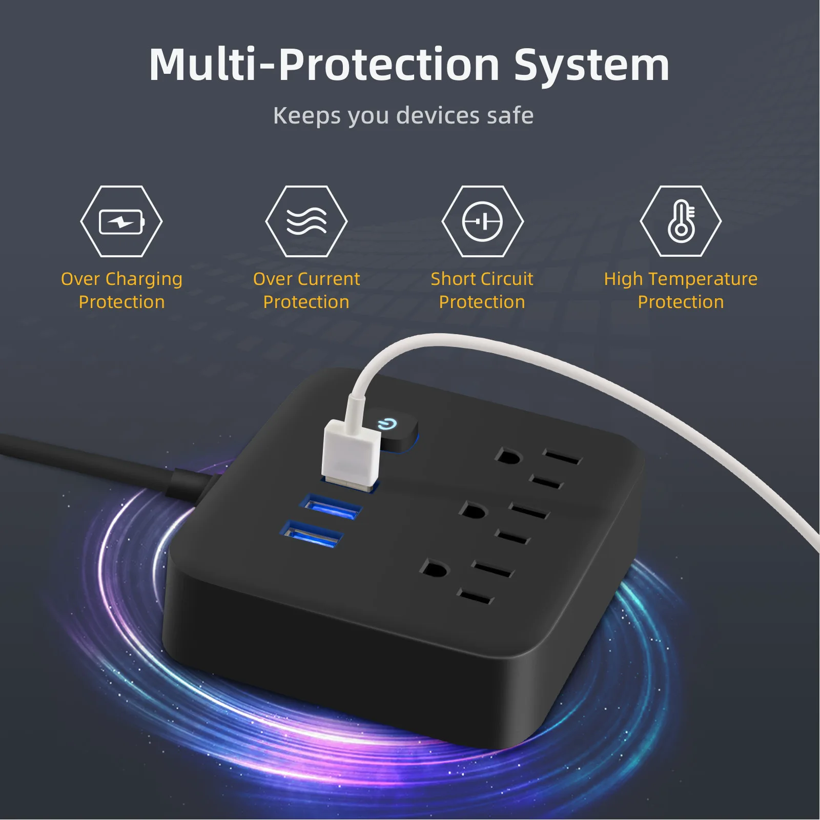 Power Strip US Plug AC Outlets Multitap Socket Extension Cord Electrical With USB Type C Fast Charging Network Filter Adapter