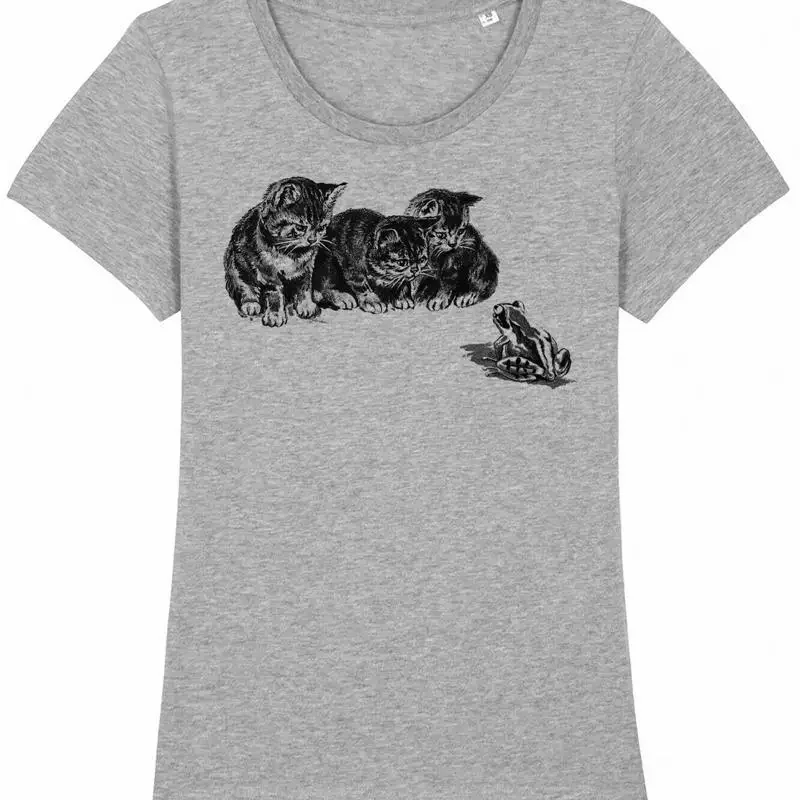 Cottagecore Frog Kittens T Shirt Womens Rural Cat Countryside Cats