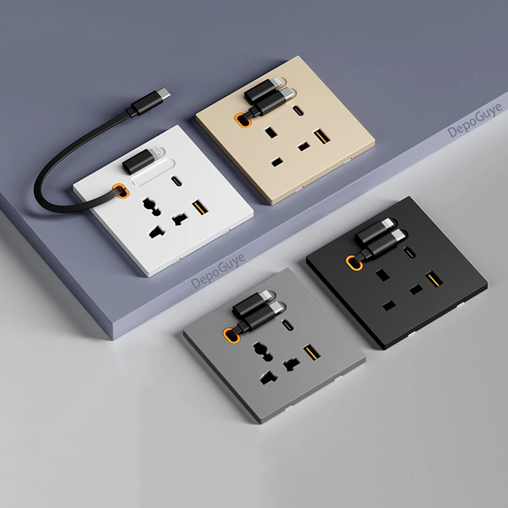 86 Type Universal 20W USB Type-C Socket Panel With Expandable Charging Cable Outlet,UK Mobile phone charging Type-c Socket view 3