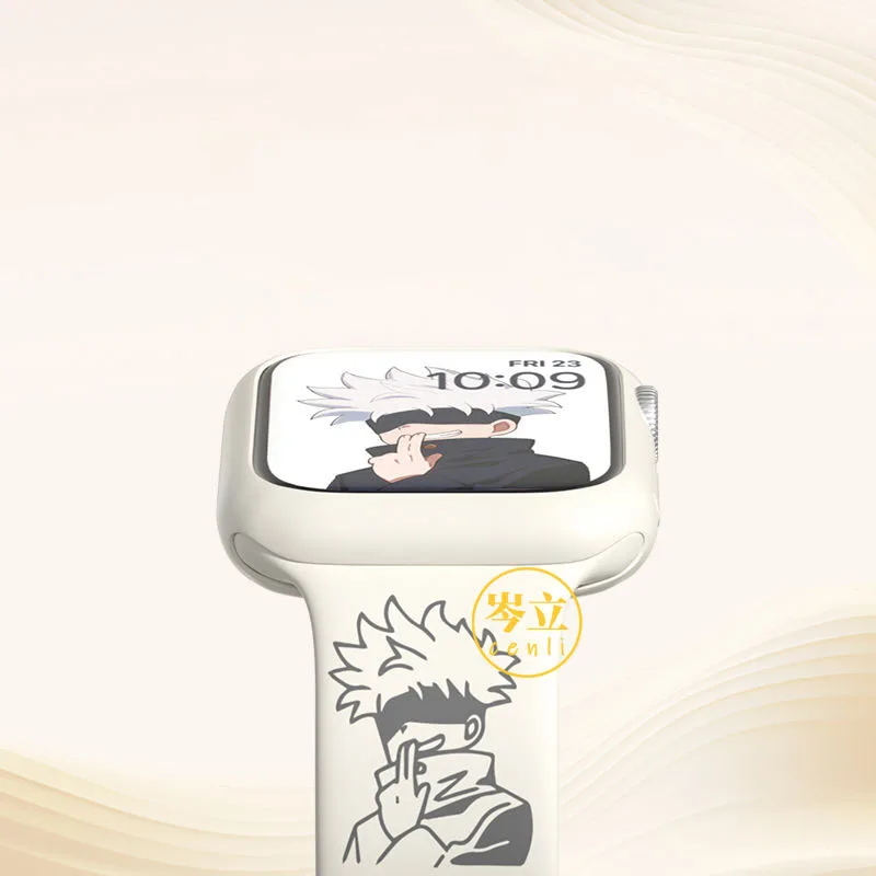 Jujutsu Kaisen Anime Print Satoru Gojo Iwatch Watch Strap Se/4/5/6 Generation Cartoon 38/41/42Mm Silicone Strap Birthday Gift