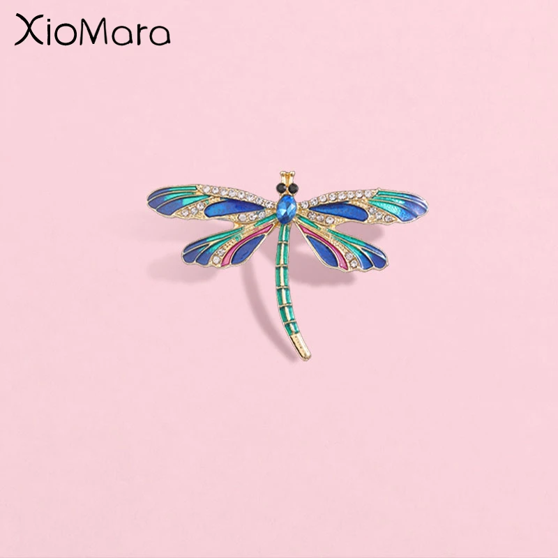 Vintage Dragonfly Enamel Pin, Crystal Rhinestone Insect Colorful Wing Badge, Fashion Accessory, Gift for Vintage Jewelry Lovers