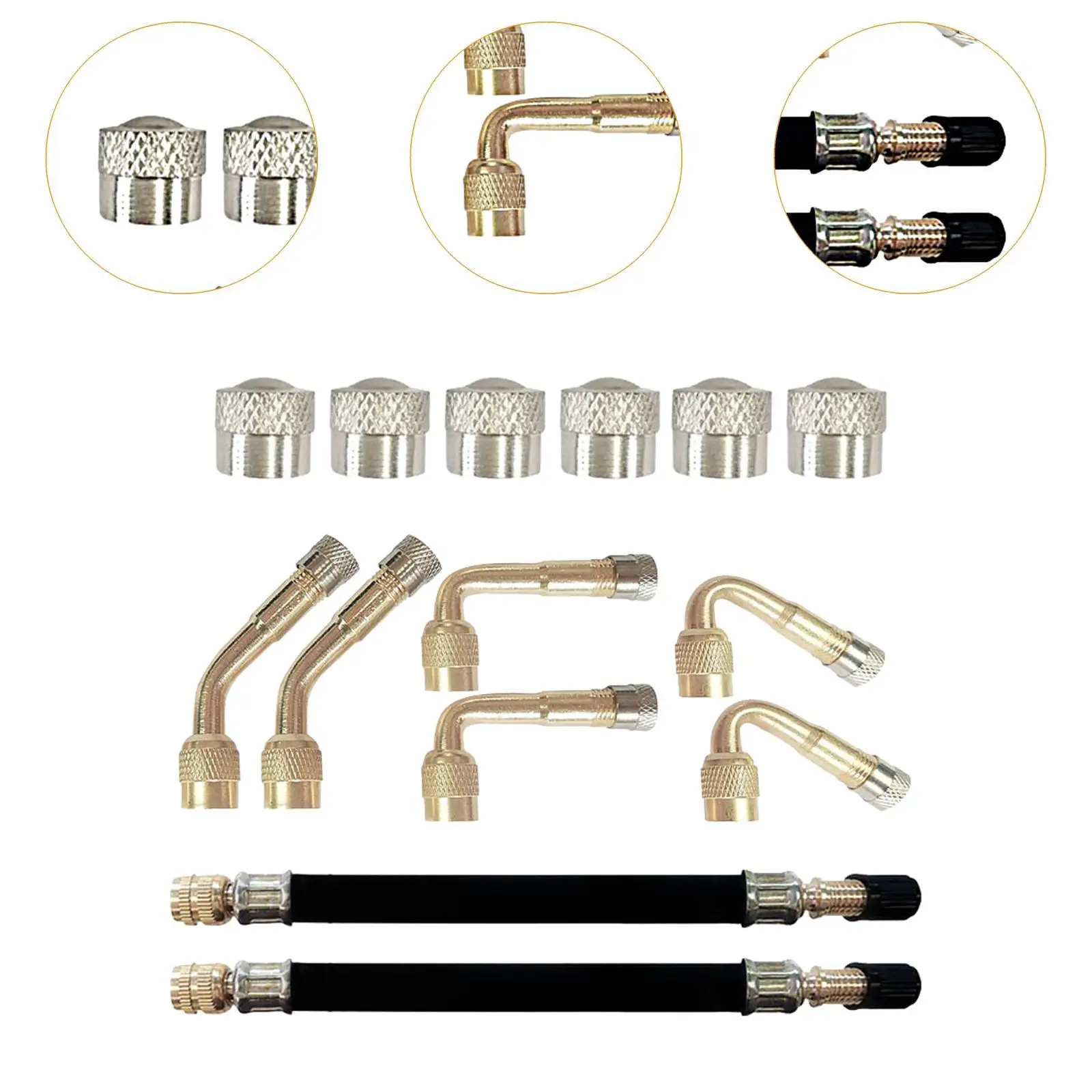 Tire Valve Stem Extension Multi Size Flexible Extender Tubes and Protective Adapter Caps for Car RV Motorcycle