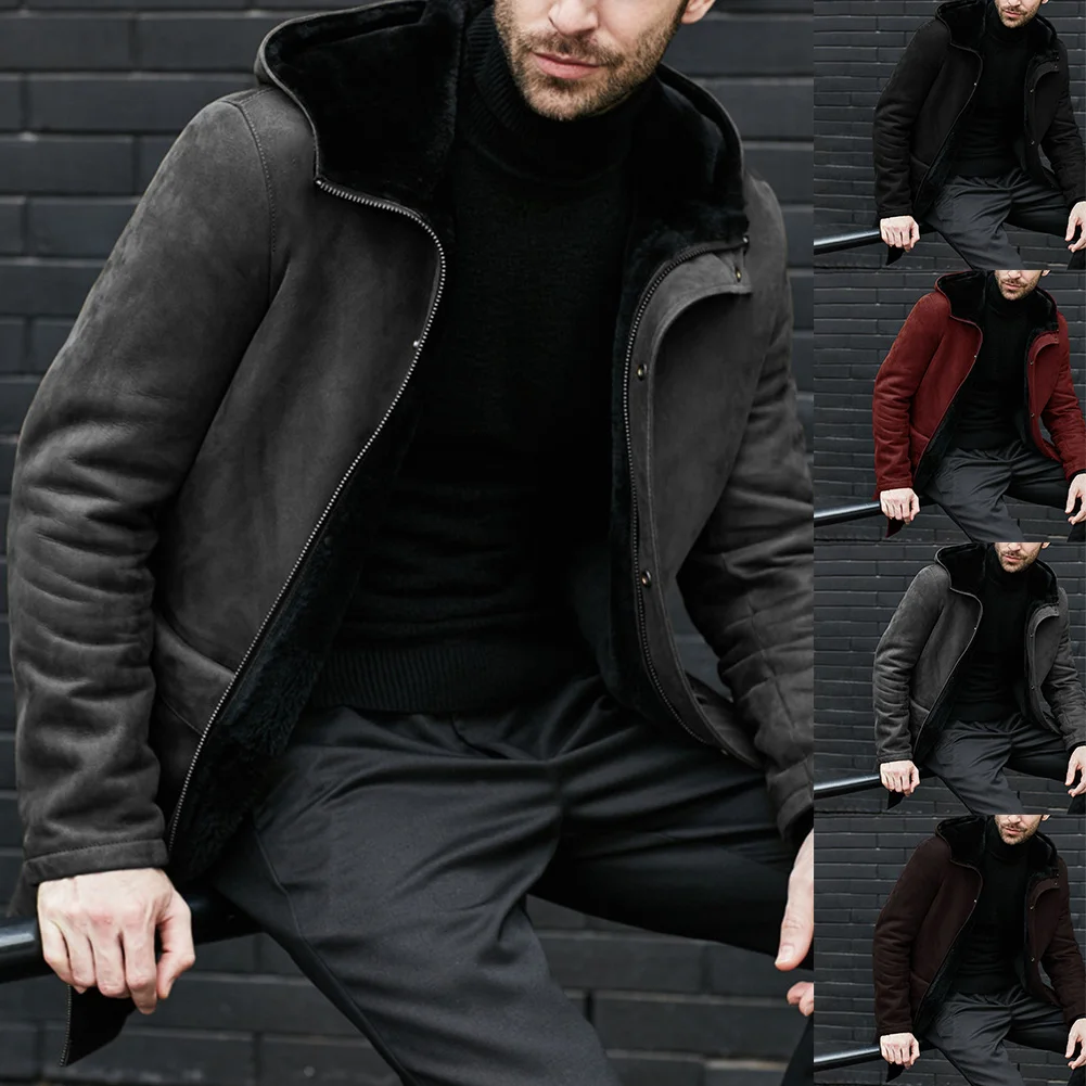 معطف سميك مبطن بالصوف للرجال معطف مبطن بالصوف ملابس شتوية بدون نسيج مرن مادة البوليستر معطف بطول منتظم