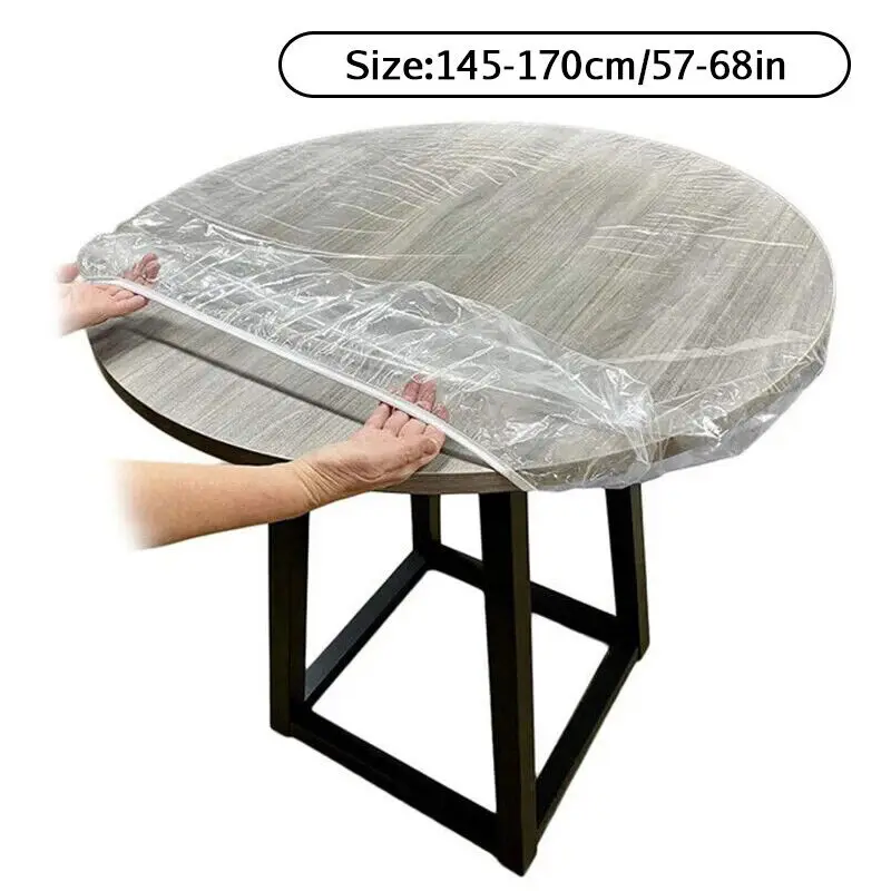PVC Transparent Table Cover Cloth Waterproof Elastic Edged Round Tablecloth Multipurpose Dining-table Dustproof Cover Home Decor