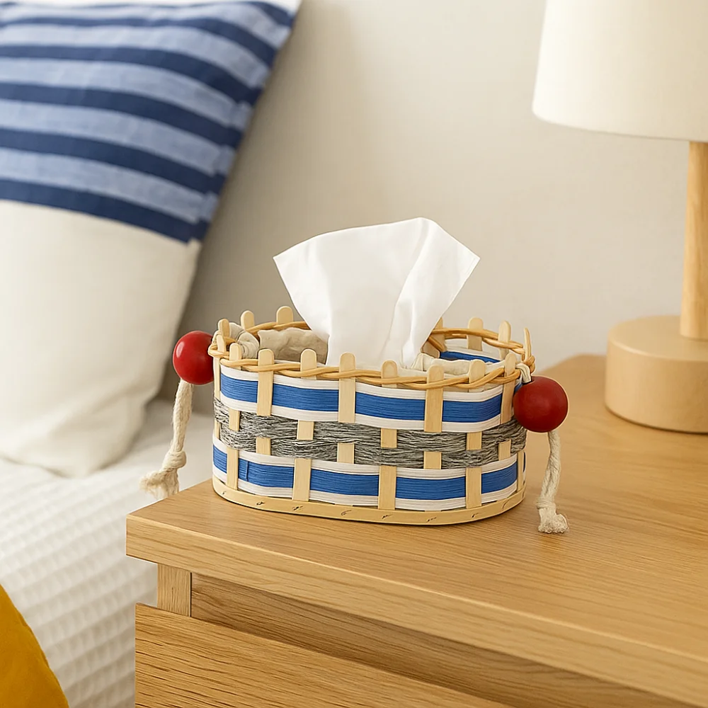 

Bohemia Weaving Paper Towel Case Hand Woven Multi-functional Desktop Weaving Basket Smooth Extraction Cloth Liner