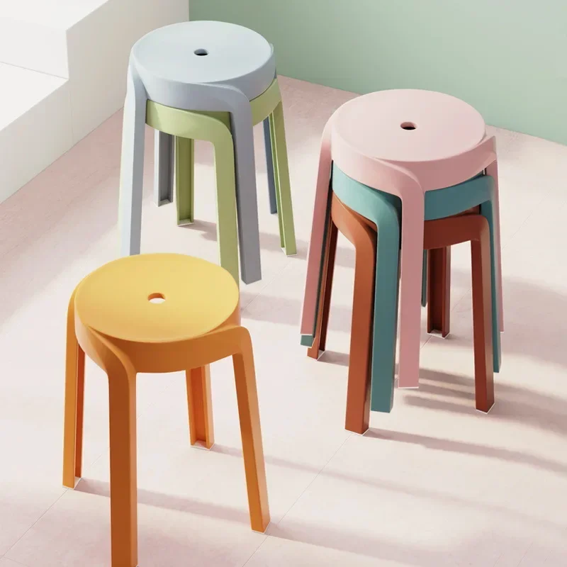 Plastic Stool  Stackable Household Thickened High Stool Modern Minimalist  Plastic Chair Round Whirlwind Stool Nordic Furniture