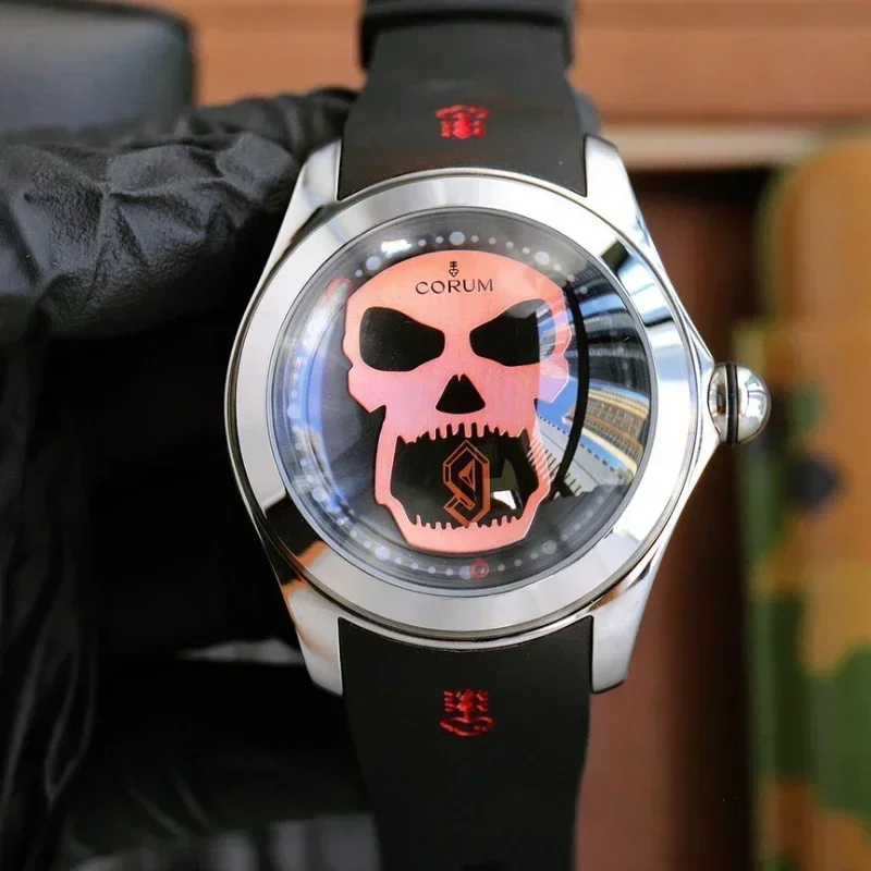 Série Bubble Impermeável Relógio de pulso Mecânico Turbilhão Flutuante, Fashion Skull 47mm