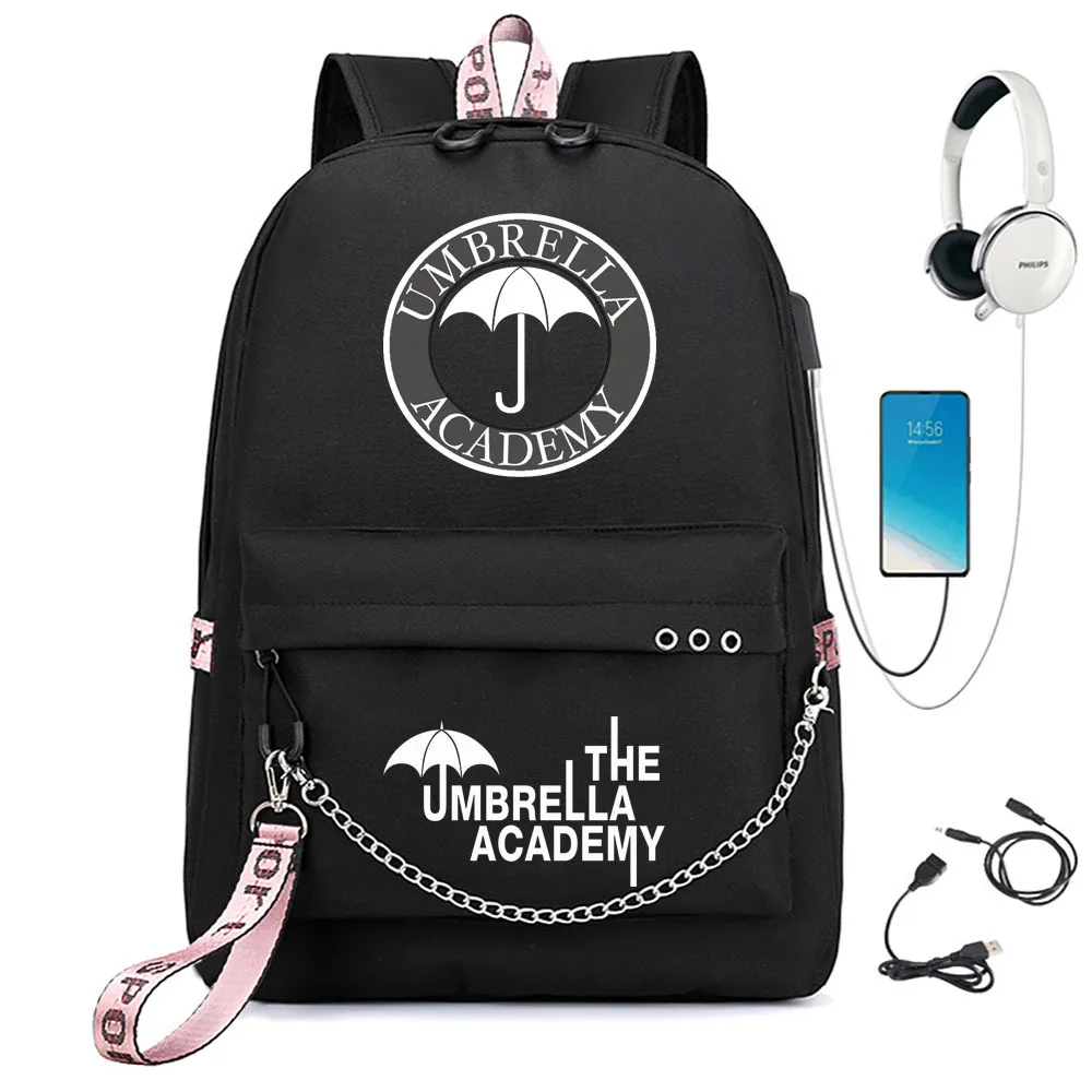 Classic Popular the umbrella academy USB School Bags Unisex 3D Print Oxford Waterproof Notebook multifunction Travel Backpacks