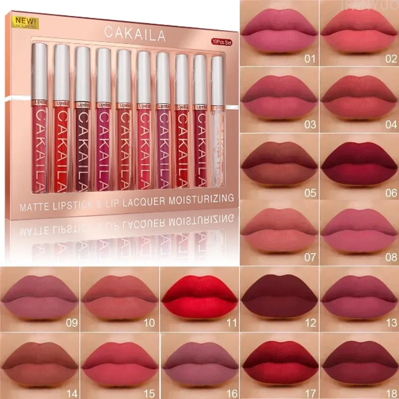 18-Color Dark Red Lip Gloss Matte Velvet Long-lasting Waterproof Liquid Lipstick Silky Smooth Non-stick Cup Sexy Women's Makeup