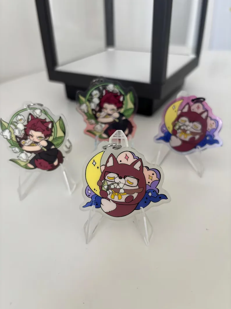 Trendy Printed 2 Inch Acrylic Keychains Bag Pendant Accessories