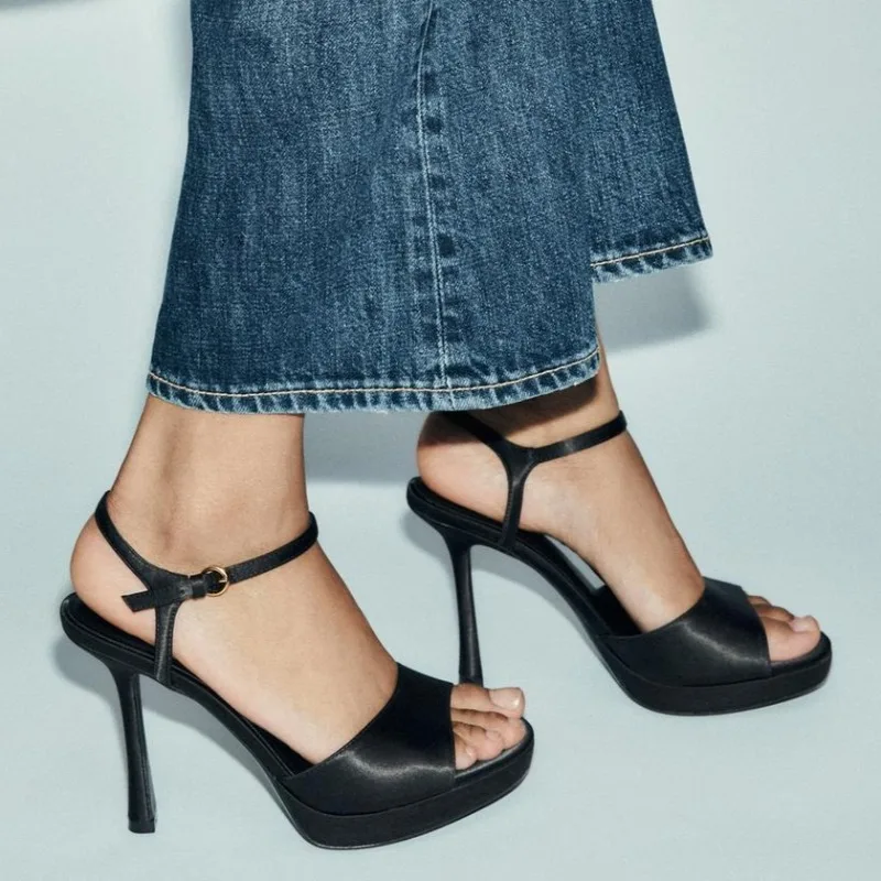 أنيقة الحرير الساتان الكعب الصنادل المرأة الصيف اللمحة تو صنادل أرضية مقاومة للماء مصمم الكاحل حزام مشبك خنجر الكعوب #6